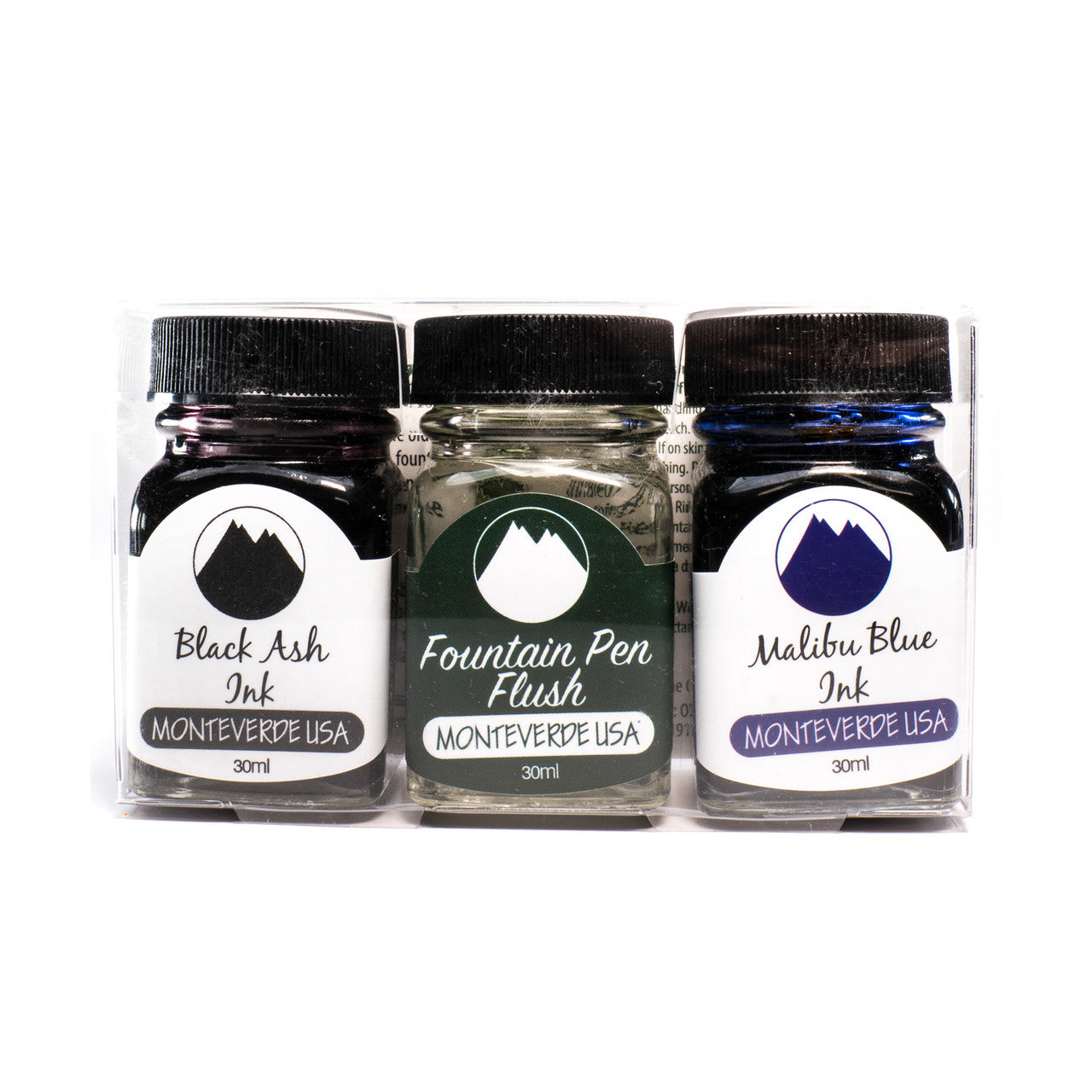 Ash Ink Monteverde USA® 3 pc 30ml Ink Set: Black Ash, Malibu Blue, Fountain Pe